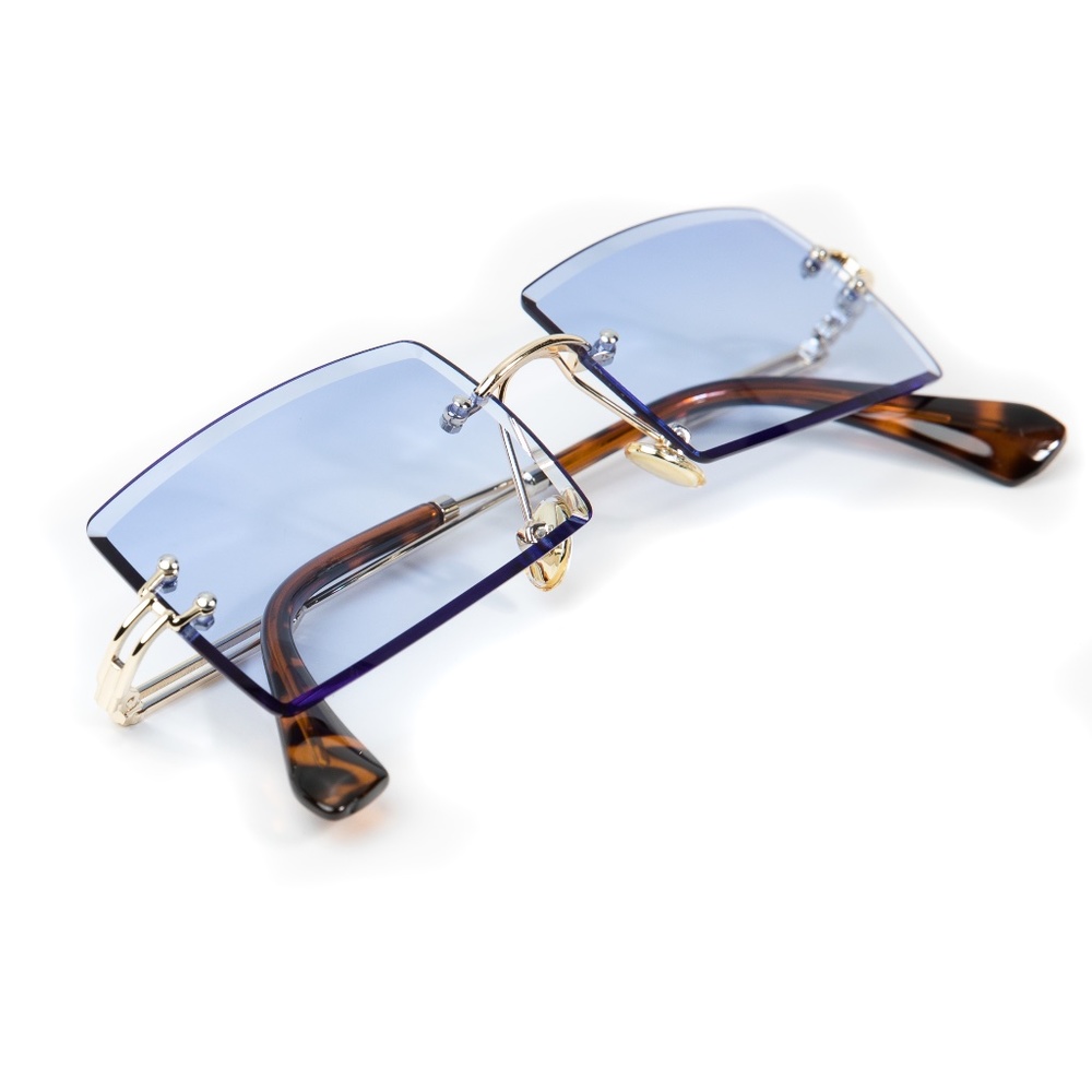 Sky Blue Retro Rectangle Rimless Sunglasses